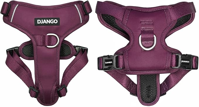 DJANGO Tahoe No Pull Dog Harness – Escape-Proof Dog Harness for Large & XL Dogs with Front & Back Clips for Everyday Use – Adjustable, Padded, Reflective, Secure, Easy On/Off – Raspberry Purple, XXL