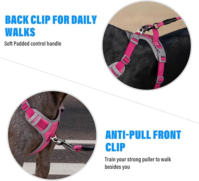 Plutus Pet No Pull Dog Harness, Release at Neck, Reflective Adjustable Dog Vest Harness, Easy Control Handle for Walking, for Small Medium Large Dogs, Hot Pink, XL