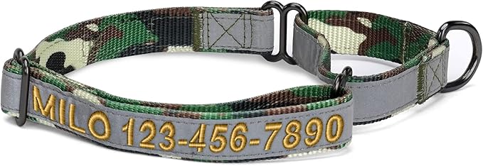 Pawtitas Customized Martingale Dog Collar Reflective Reflective Dog Collar Embroidered Personalized Name Phone Number Adjustable for Puppies Small Medium Large Size Dogs Medium Camouflage Green