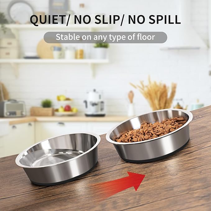 Taglory 11 Cup Stainless Steel Dog Bowls Set of 2 for Food and Water, Silicone Base Anti-Slip, Rust Resistant, Extra Thick Metal Bowls for Large Dogs, 84oz, Black