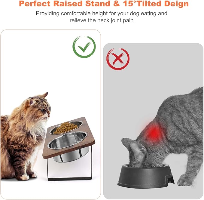 Yummy Sam 15° Tilted Raised Stainless Steel Dog Food and Water Bowl Set, Elevated Pet Bowls with Stand Double Food Feeding Dishes for Medium Dogs and Large Cats
