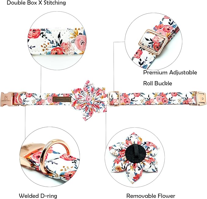 Lionheart Glory Floral Dog Collar - Soft, Durable & Adjustable for Large Dogs