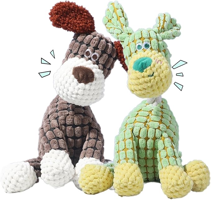Indestructible Plush Squeaky Dog Toys, 2026 New Durable Heavy Duty Chew Toys for Aggressive Chewers, Teething Toys for Small Medium Large Dogs & Indoor Pups (Brown+Green)