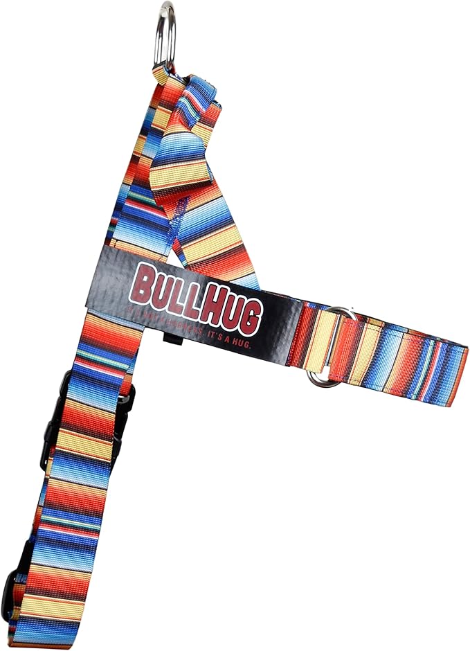 BULLHUG Adjustable Dog Harness– No Pull, No Choke – for English Bulldogs, French Bulldogs, Pugs & Broad-Chested Breeds – Easy, Safe Walks (Fiesta, Large)