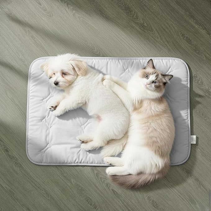 Pet Cooling Mat, 35" x 23" Self-Cooling Pad for Dogs or Cats, Soft Breathable, Pet-Safe, Portable & Durable Pet Mat for Crate, Trunk, Camping, Outdoors, Machine Washable, Light Gray