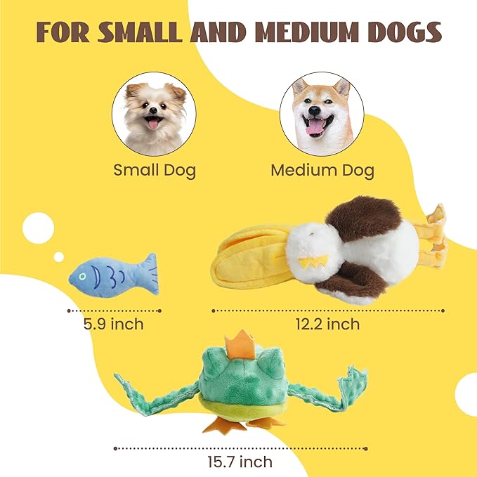 Nocciola Rip and Reveal Squeaky Dog Toys 2 Pack, Plush Animal Puzzle Set Frog & Pelican Suprise Toys Inside with Squeaker Crinkle Part Enrichment Toys for Large Medium Dogs