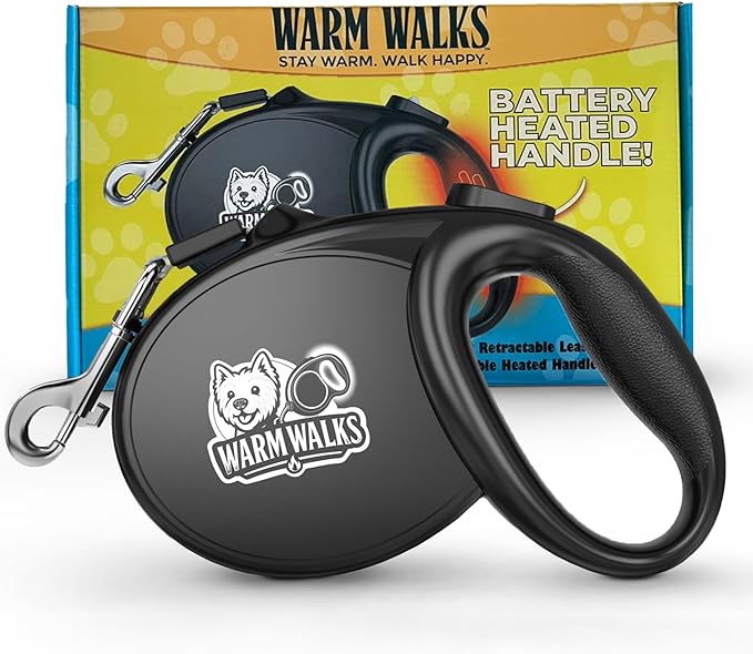 Heated Dog Leash Retractable Heavy Duty – 16’ Extendable Leash with 3 Heat Settings, USB-C Port to Charge Your Mobile, Heated Hand Grip, Reflective Design, for Large Dogs Up to 75 lbs