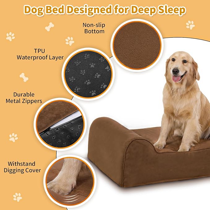 Orthopedic Dog Beds for Large Dogs, 7" Memory Foam Dog Beds with Waterproof Liner, Durable Microsuede Cover, Removable and Washable, Nonskid Bottom, 52"x36"x7" XL Chocolate