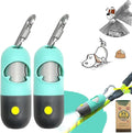 Dog Poop Waste Bags Holder with LED Flashlight|Cute Doggie Poo Bags Dispenser for Pet Leash|Trash Waste Bags Carrier with Potty Bags Clip Fastener LR44 Button Cells Included(2 Pack) (Mint Green)
