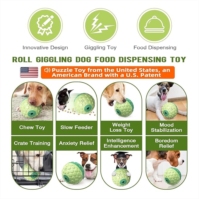 KADTC Treat Dispenser Roll Giggling Ball for All Breed Medium/Large Aggressive Chewers Food Dispensing Puzzle Toy Chew Teeth Balls Interactive Keep Them Busy Boredom Busters Puppy Enrichment Toys