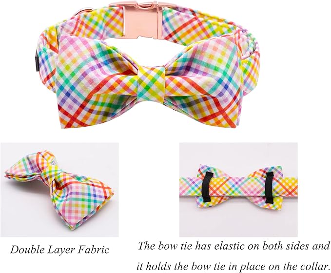 Lionet Paws Easter Dog Collar with Bowtie - Colorful Cute Cotton Bowtie Dog Cat Collar with Metal Buckle for Puppy Girl Boy, XXS, Neck 7-11in