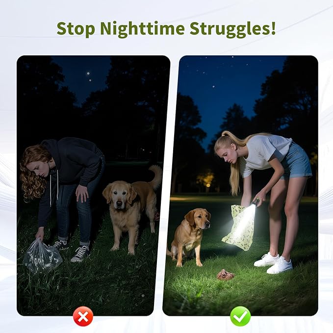 Dog Poop Bag Holder with Flashlight, USB Rechargeable, Doggie Waste Bag Dispenser for Leashes, Includes 1 Roll Extra Thick Bags, Clip & Holder - by PetIsay(Black)