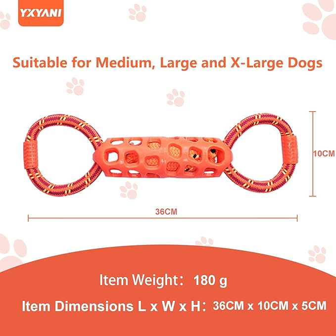 Durable Dog Tug Toy – Tough Double Ring Rope and Rubber Chew Toy with Squeaker, Interactive Tug-of-War for Large Dogs, Heavy Duty Play and Easy to Clean (Double Ring)
