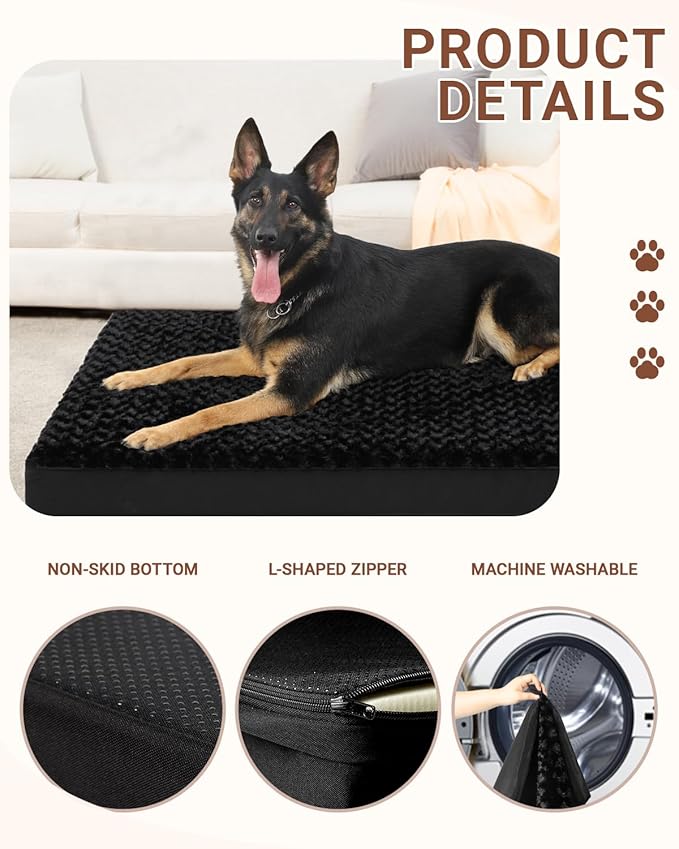 KSIIA Dog Crate Bed Waterproof Large Dog Bed Soft Rose Velvet Supportive Kennel Pad Egg Crate Foam with Removable Washable Cover & Non-Slip Bottom, 41 x 27 Inch, Black
