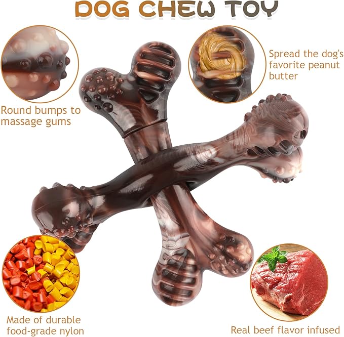 petizer Durable Dog Chew Toy for Aggressive Chewers, Almost Indestructible Nylon Bone, Tough Teeth Cleaning Toy, for Boredom and Stimulating, for Small Medium or Large Dogs