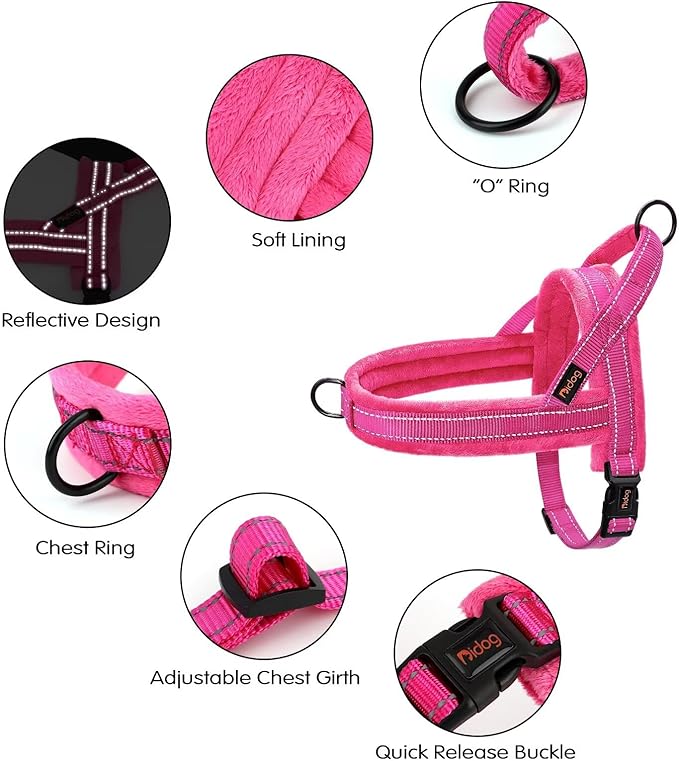 Didog Soft Flannel Padded Dog Vest Harness, No Pull/Quick Fit Reflective Dog Strap Harness, Easy for Training Walking (XS:Chest 15-18", Hot Pink)