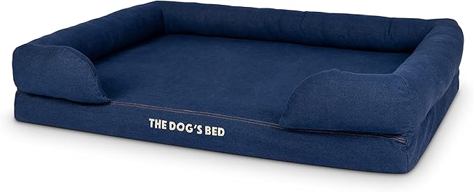 The Dog’s Bed Orthopedic Memory Foam Dog Bed with Bolsters, Oxford Fabric, Blue Denim, XL
