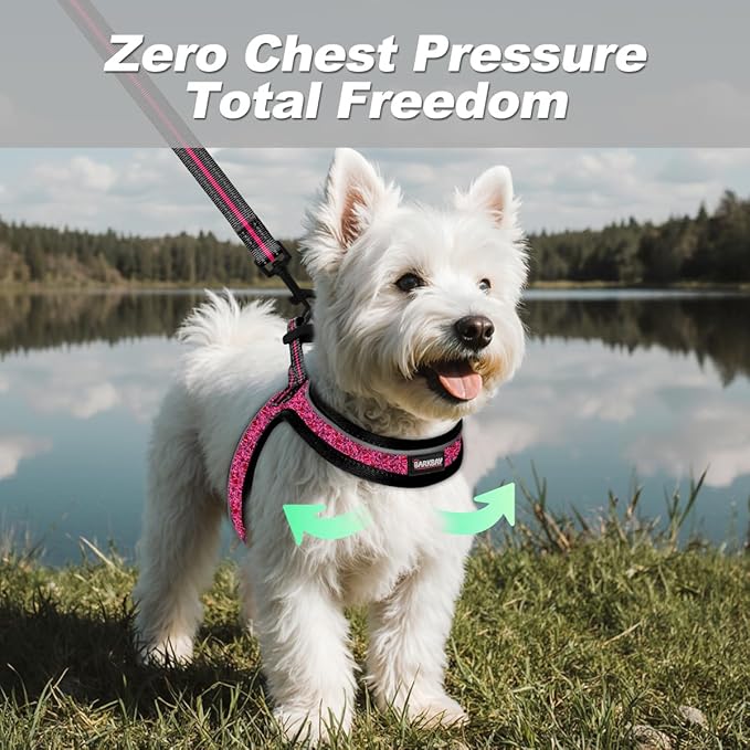 Dog Harness and Leash Set,Step in Small Sized Dog Harness,Soft Mesh,No-Chock,Reflective Adjustable,Secure with Hook & Loop Fastener,Puppy Vest for Small,Medium Dogs(Pink/Black,L)