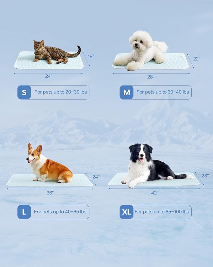 Dog Cooling Mat - Instant Cooling Pet Bed for Dogs & Cats, 6-12°F Drop, Non-Toxic & Machine Washable, Anti-Slip Bottom, Cool Mat for Indoor & Travel Use Light Gray 24" x 18"