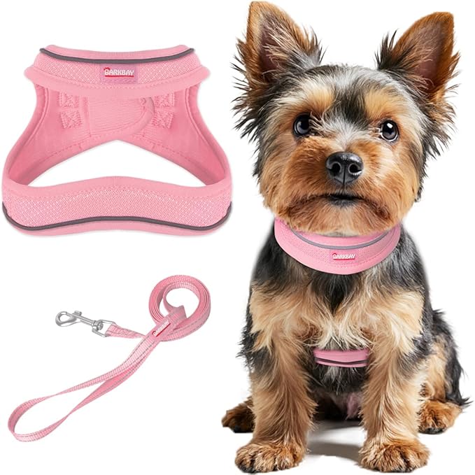 Dog Harness and Leash Set,Step in Small Sized Dog Harness,Soft Mesh,No-Chock,Reflective Adjustable,Secure with Hook & Loop Fastener,Puppy Vest for Small,Medium Dogs(Baby Pink,XXXS)