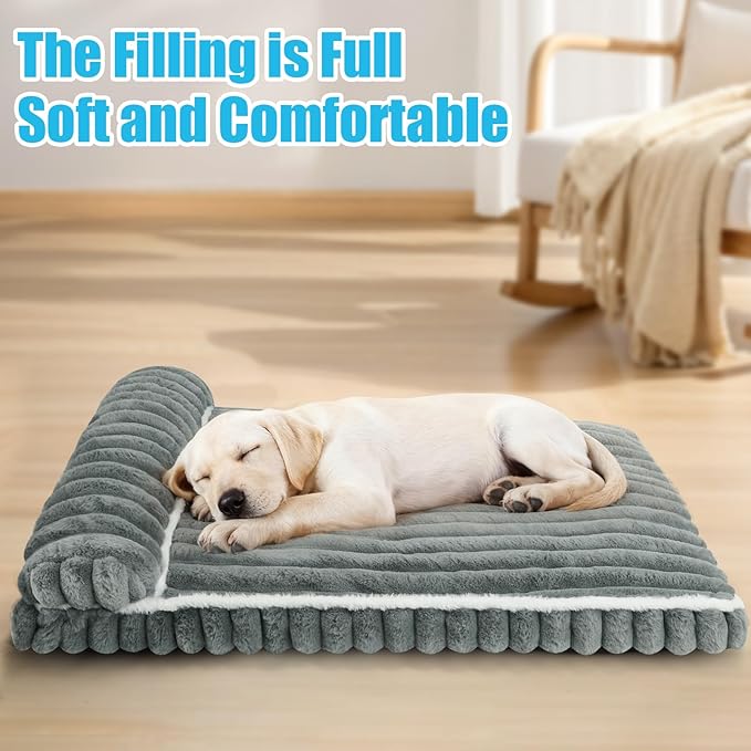 Comfort Dog Beds for Extra Large Dogs,Dog Bed with Removable Washable Cover, Deluxe Plush Dogs Bed for Crate with Pillow, Anti-Slip Pet Mat Mattress for Kennel with Durable Zipper(Grey,XL)
