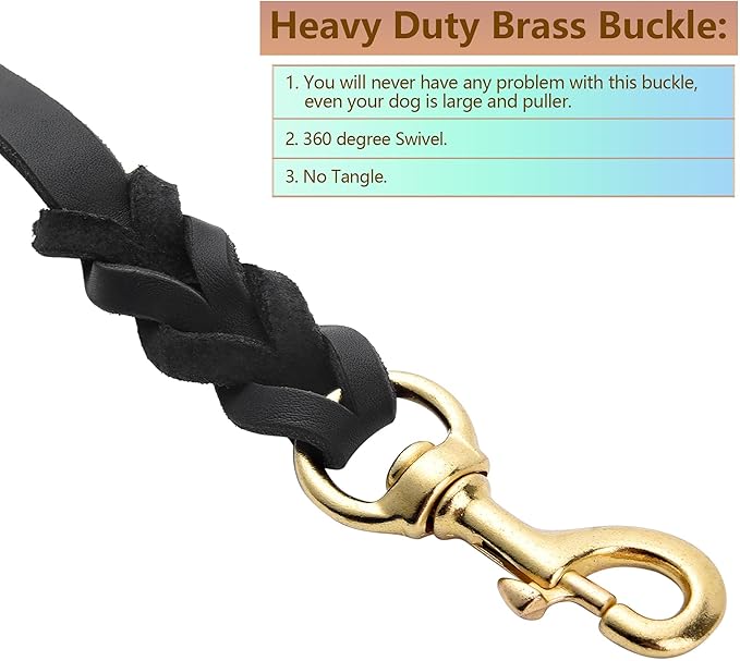 Genuine Leather Dog Leash - Heavy Duty Dog Training Leashes for Large Breed Dogs and Medium Dogs - 4FT / 5FT / 5.6FT Long with Color Black and Brown