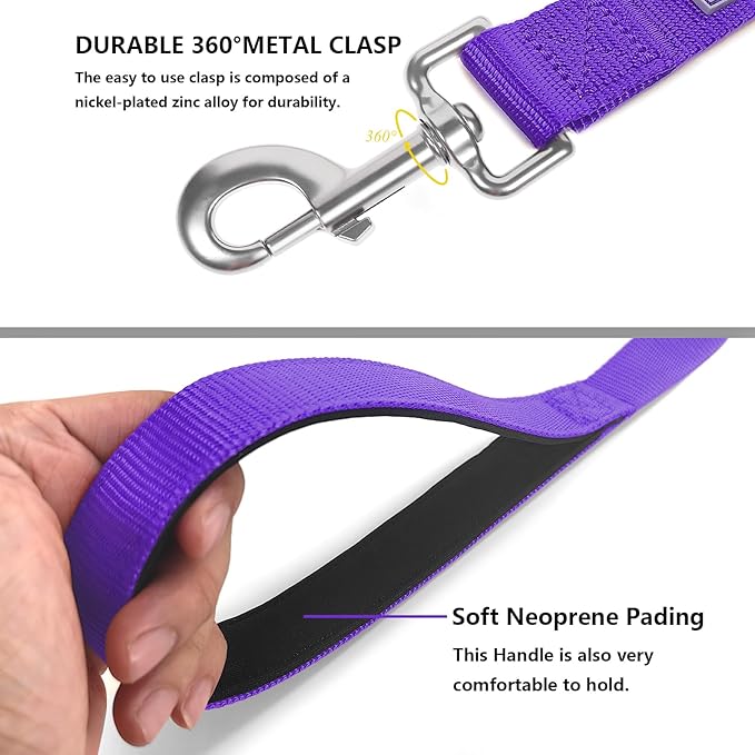 Basic Dog Leashes 6 FT Padded Handle Nylon Dogs Leashes for Medium Dogs Purple