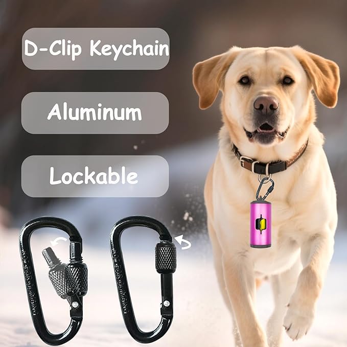 Metal Dog Poop Bag Holder w/Leash Clip|Durable Scratch-Resistant Aluminum|135 Bags+3 Accessories(Pink）