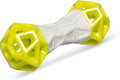 Messy Mutts Totally Pooched Flex n' Squeak Dumbbell | 7” Foam Rubber Dog Toy with Squeaker | Made for Tough Chewers | Interactive Treat Puzzle for Dogs | Grey/Green