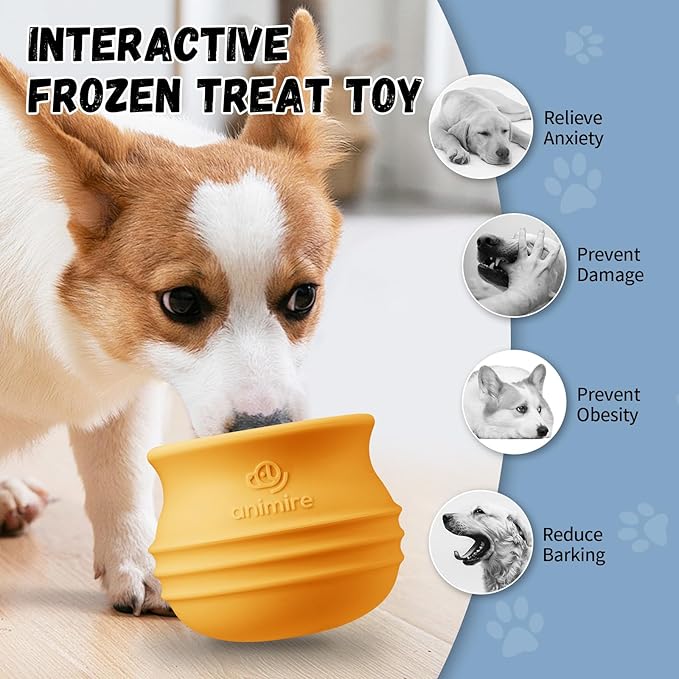 Treat Dispensing Dog Toy, Long-Lasting Interactive Puzzle Toys for Dogs, Stuffable Dog Enrichment Frozen Lick Treat Toy for Boredom, BPA Free Silicone Fetch Catch Chew Toy (Orange,S)