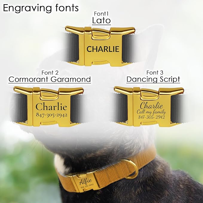Personalized Dog Collar with Gold Metal Buckle, Velvet Custom Dog Collars for Small, Medium & Large Dogs – Puppy Collars with Metal Buckle, 4 Sizes, 8 Colors (Light Brown, L, 15"-19")
