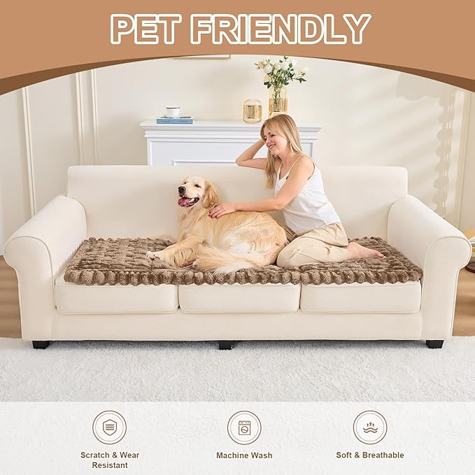 Couch Cover for Dogs, Non Slip Fuzzy Pet Couch Covers for Sofa,Pet Friendly Dog Mat for Couches and Sofas,Thick Soft Sofa Slipcovers Cushion Protector(Leather Color, 28" x 71"/70 x 180cm)