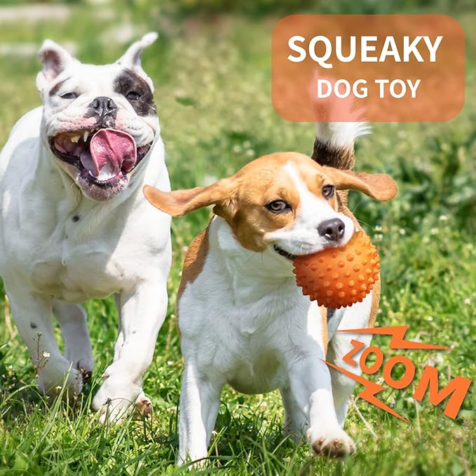 Apasiri Peanut Flavor Dog Ball, Indestructible Dog Toy for Aggressive Chewers, Large Breed, Squeaky, Rubber, Orange