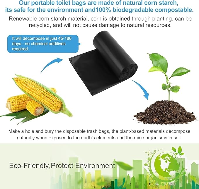 100 Pcs Portable Camping Toilet Bags, Biodegradable Porta Potty Bucket Toilet Bags, 8 Gallon Compostable Thickened Trash Garbage Bags