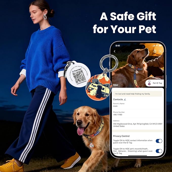 Dog Collar with QR Code ID Tag, Smart Pet ID Collar with Free App Option, Soft Padded Adjustable Dog Collar with Secure Metal D-Ring & Quick Release Buckle for Small Medium Large Dogs (Dark Blue, L)