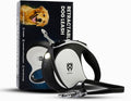Retractable Dog Leash with LED Light – 360° Tangle-Free 16ft Heavy - Duty Nylon Tape Leash | One-Hand Brake, Pause & Lock System | Medium Dogs (White)