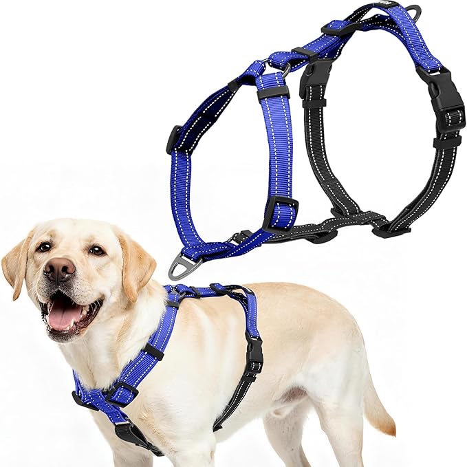 Dog Harness,Adjustable No Pull Dog Harness,Y-Shaped Design,Buckle-Neck Balance Harness with Reflective, Ideal for Dog Training Hiking, Easy Walk Harness,Durable High-Tensile Nylon-Blue-S