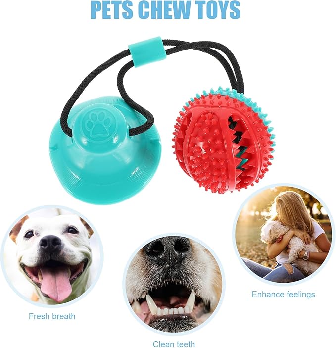 NOLITOY Interactive Suction Cup Dog Chew Toy, Rubber Tug Ball Puppy Chew Squeaky Toy for Aggressive Chewers