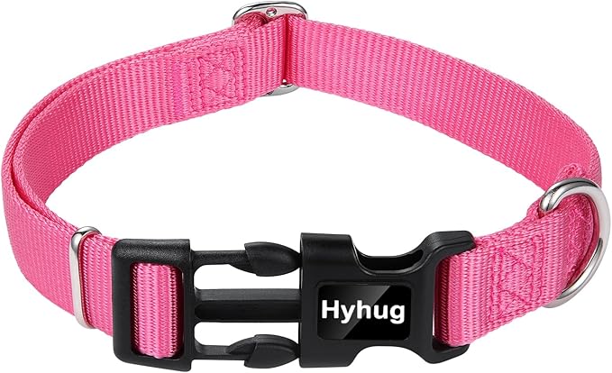Hyhug Medium Dog Collar, Pink:Heavy-Duty Quick-Release Nylon Buckle, Adjustable & Durable, Cute Dog Collar (Medium, Candy Pink)
