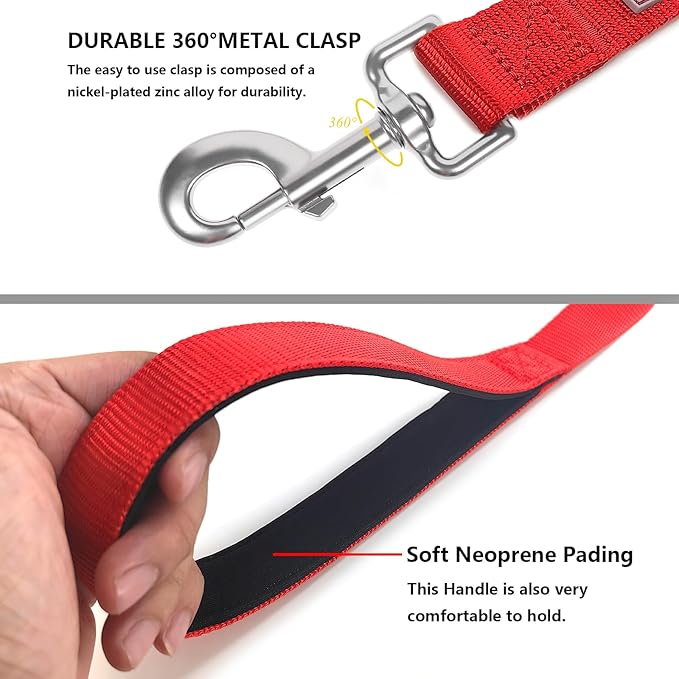 Basic Dog Leashes 6 FT Padded Handle Nylon Dogs Leashes for Medium Dogs Red