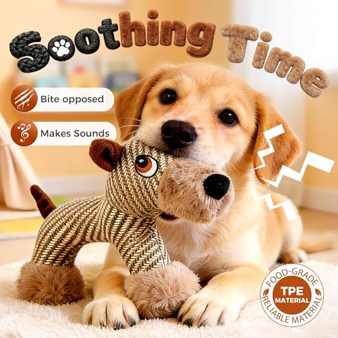 Drkicsy Linen Dog Toys for Aggressive Chewers, Durable Plush Dog Squeak Toys, Indestructible Dogs Chew Toy for Indoor Interactive Play (Beige)