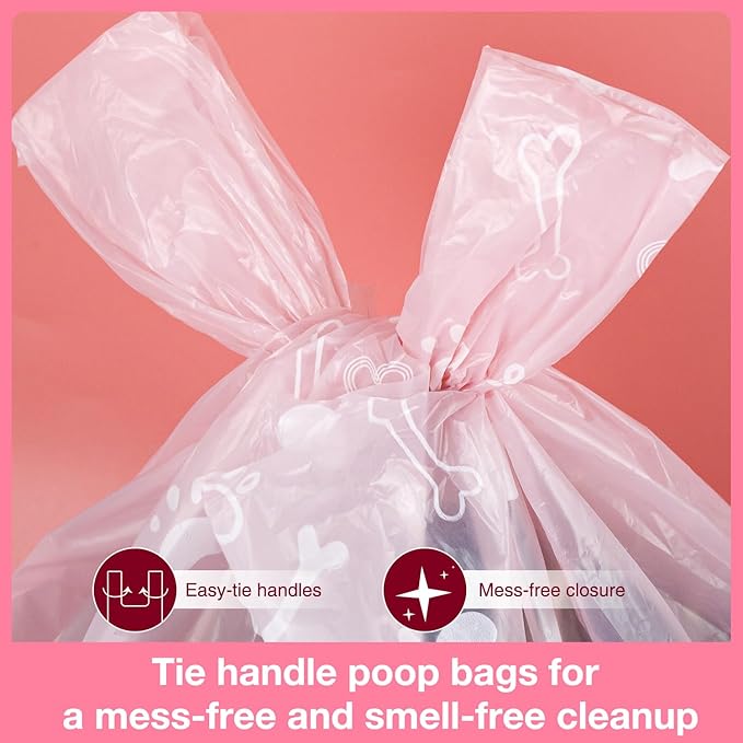 Charmount 270 Counts Unscented Dog Poop Bags Rolls with Handles, 16"x8"Extra Thick Pet Waste Bag, Leak Proof and Easy Tie, Cat Litter Bags, Pink