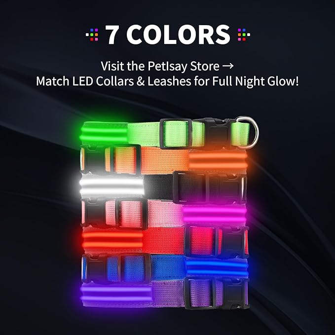 PetIsay Dog Light up Collar for Night Walking - High Visibility LED Dog Collar - Rechargeable - Waterproof - Reflective - Adjustable Lighted Glow Collars(Green, Medium)