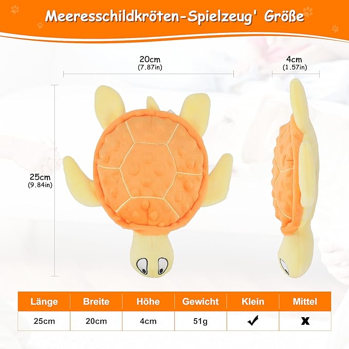 Squeaky Sea Turtle Plush Dog Toy - Durable, No Stuffing, Interactive Chew Toy for Small Dogs - Relieve Anxiety, Teething, and Keep Them Busy for Puppy(Orange)