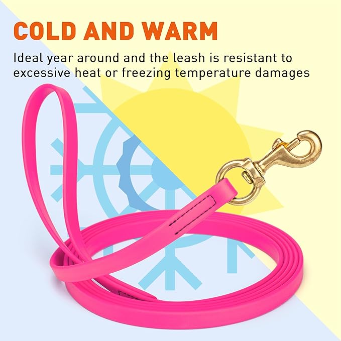 Viper Biothane K9 Working Dog Leash Waterproof Lead for Tracking Training Schutzhund Odor-Proof Long Line with Solid Brass Snap for Puppy Medium and Large Dogs, 20ft Passionfruit Pink
