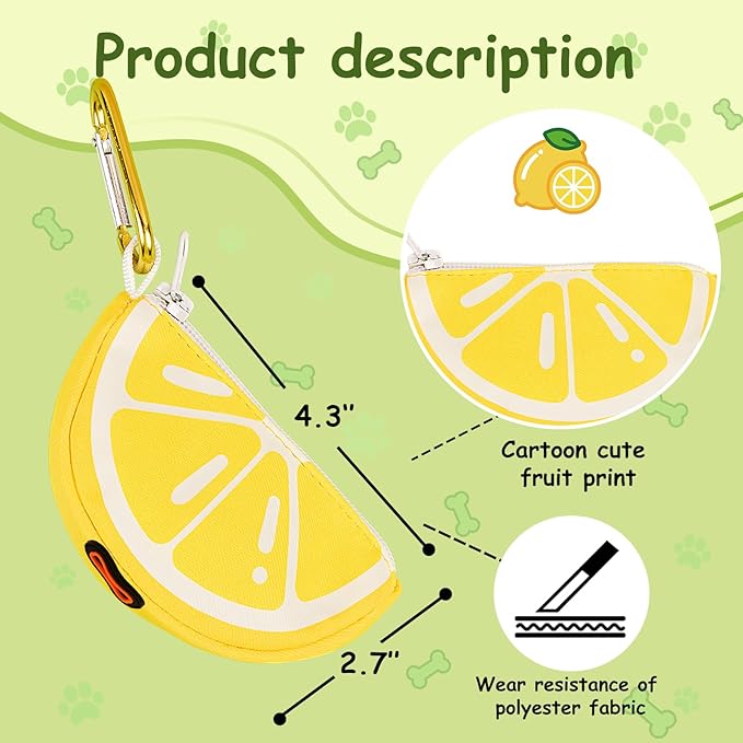 Lemon Shape Dog Poop Bag Holder & Carrier, Trash Bag Organizer for Dog Walking, Adorable Stylish Cute Pet Accessory for Outdoor Pet Activities, Durable Reusable Design, Medium