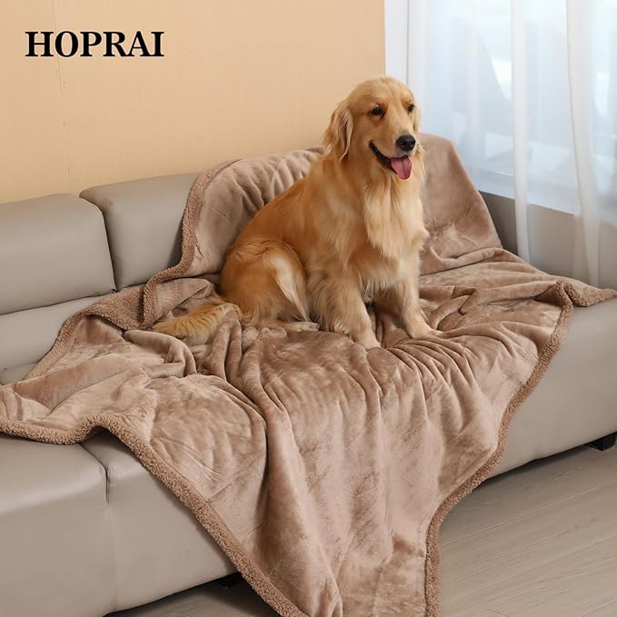 Dog Blanket, Waterproof Reversible Sherpa Fleece Throw Blanket, Furniture Cover for Bed, Couch, Sofa Protection from Liquid Pee and Pet Fur of Puppy, Cat (Light Coffee S28*39inches)
