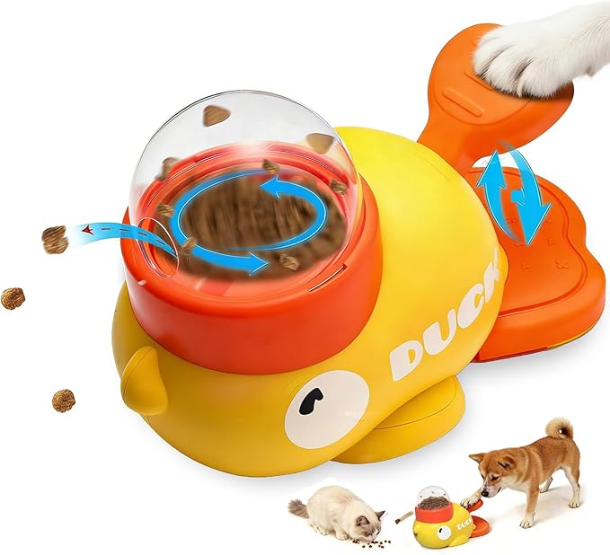 Duck Shape Dog Treat Dispenser - Interactive Dog Toys for Mental Stimulation, Slow Feeder Puzzle Toy for Small Medium Dogs & Cats, IQ Training Food Dispenser to Reduce Bloating & Boredom (Yellow)