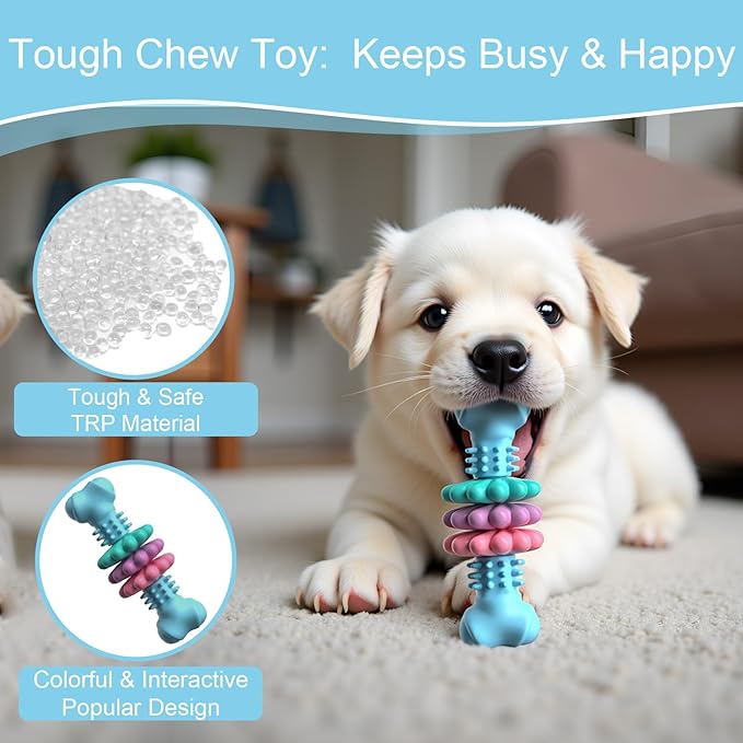 Puppy Chew Toys, Indestructible Dog Toys for Aggressive Chewers - Small & Medium Breed, Durable Rubber Chew Bone Toy for Small Dogs, Puppy Toys for Teething, Anxiety & to Keep Busy