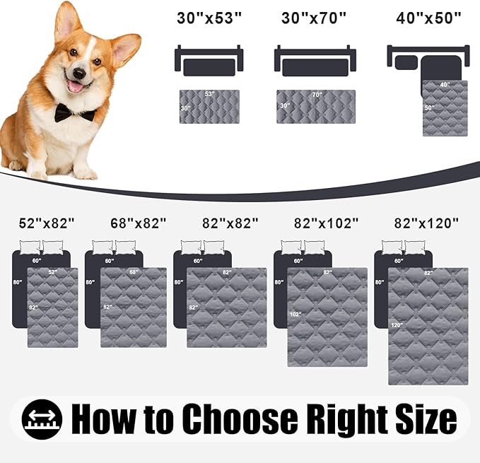 Smiry Waterproof Dog Bed Cover Blanket, Soft Reversible Pet Blanket, Washable Leakproof Cats Dogs Couch Cover for Sofa, Couch, Furniture (30x53 Inch, Grey/Dark Grey)
